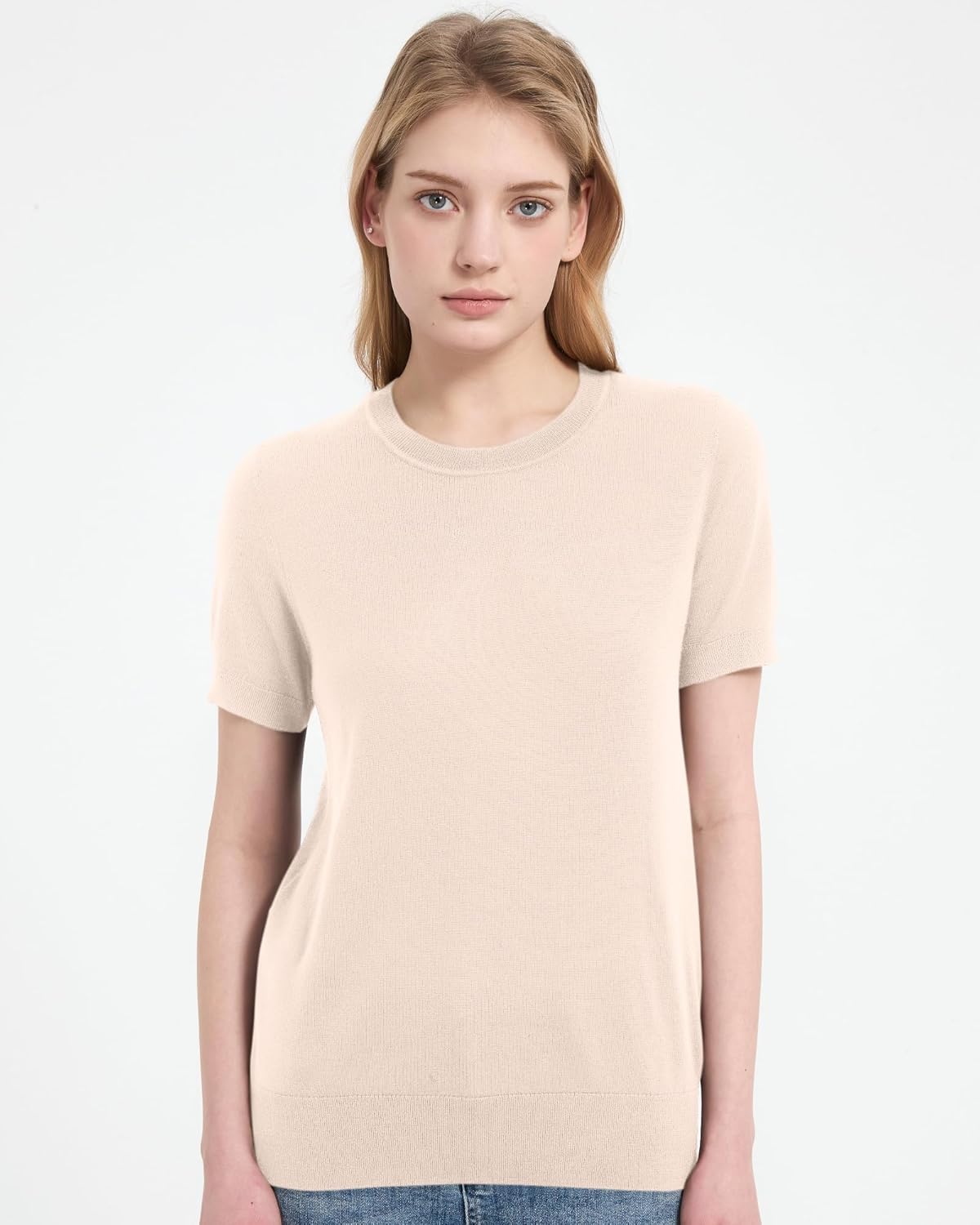 Women's 100% Merino Wool Sweaters Short Sleeve Crew Neck Sweater T-Shirt Lightweight Business Work Casual Summer Tops - Image 2