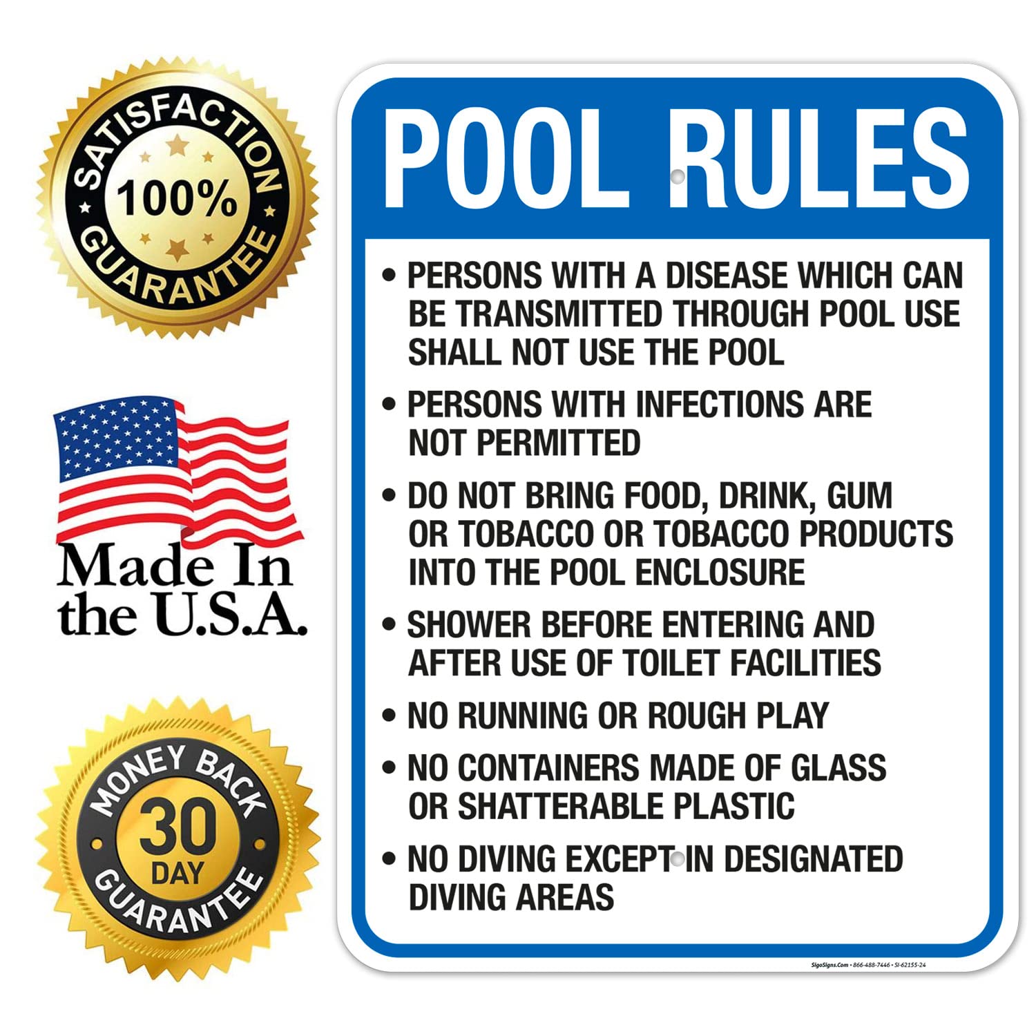 South Dakota Pool Rules Sign, Complies with State of South Dakota Pool Safety Code, 18x24 Inches, 55 mil Thick HDPS (high Density polystyrene), Made in USA