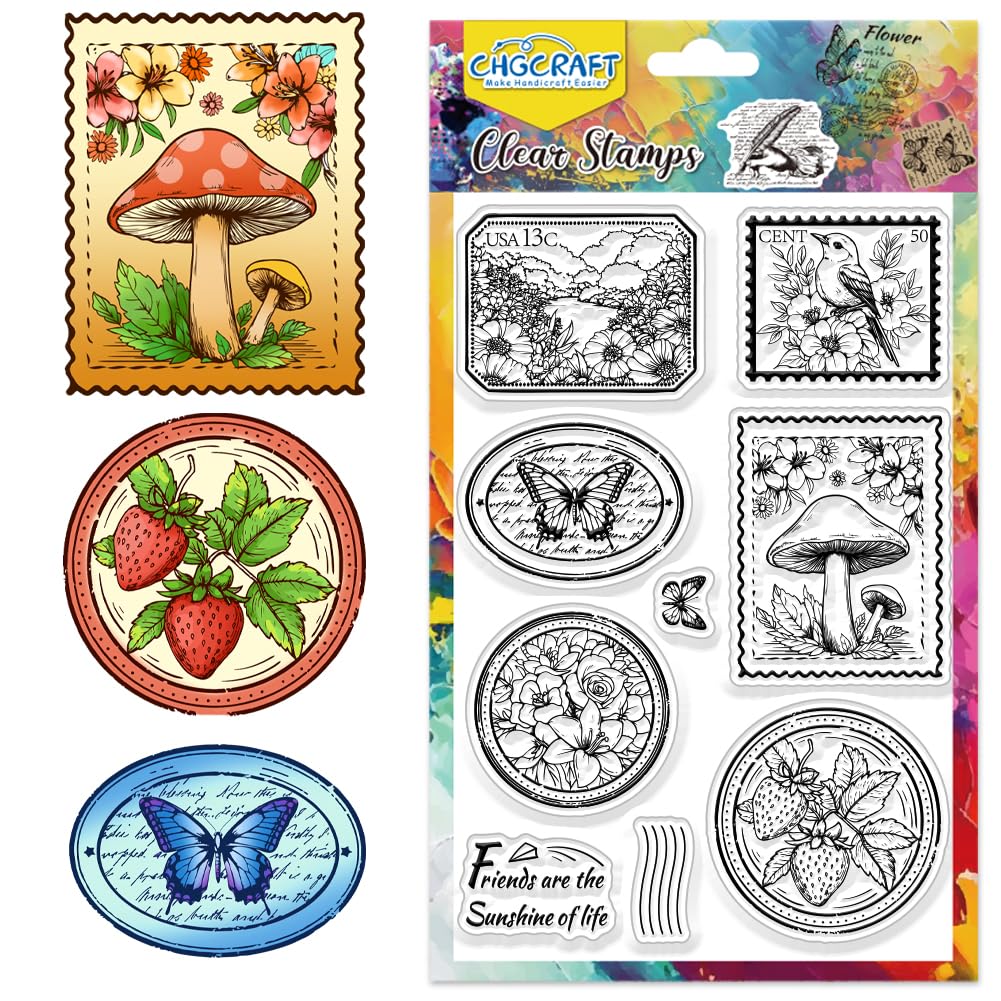 CHGCRAFT Spring Vintage Stamp Flowers Clear Stamp Silicone Clear Stamps Music Seal Stamps for DIY Scrapbooking Photo Album Decorative Cards Making, 6.3x4.3inch