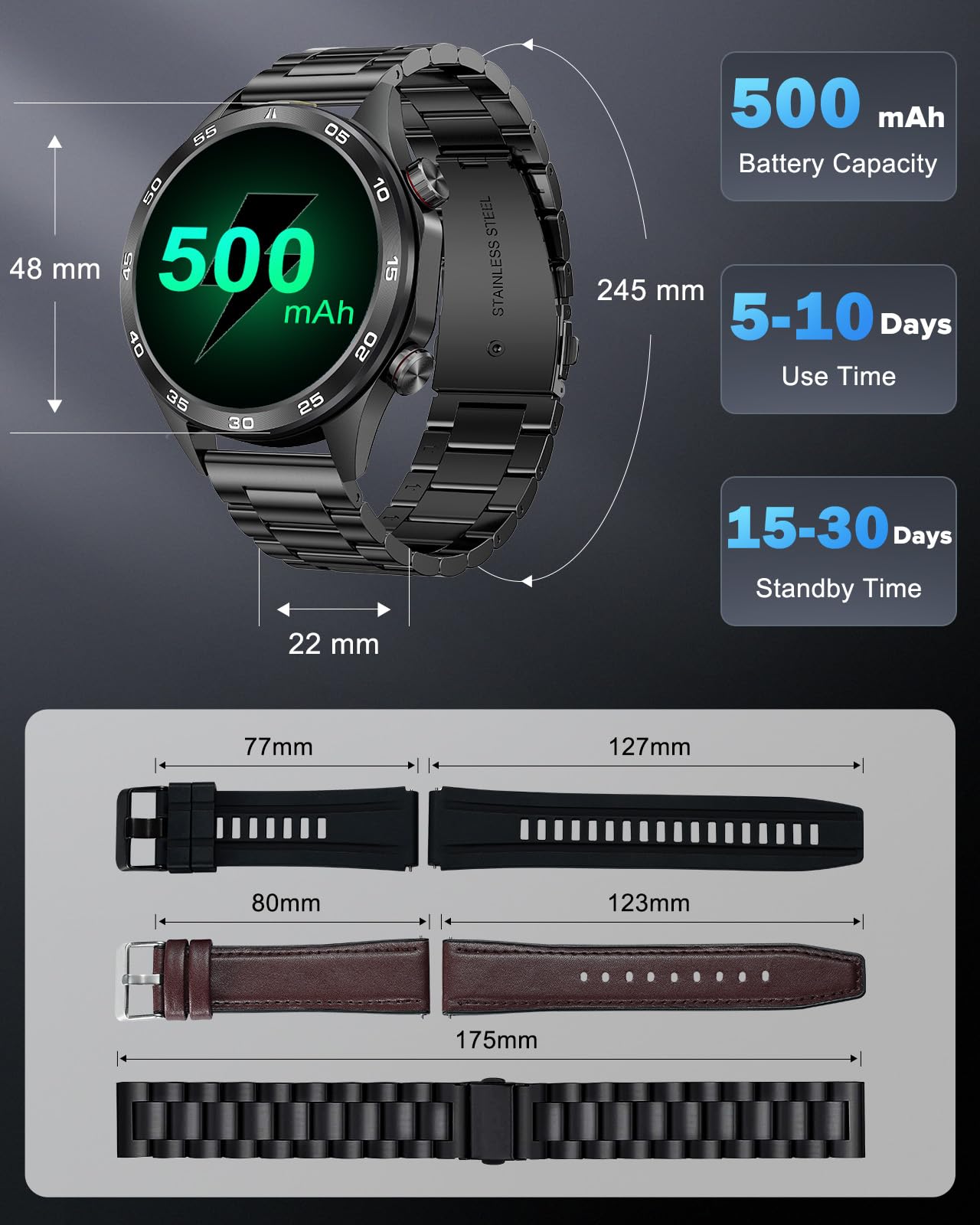 MEGALITH Inteligentne zegarki dla mężczyzn Fitness: Sport Tracker Zdrowie - monitor ciśnienia krwi tętna czarny smartwatch dla systemu Android iOS
