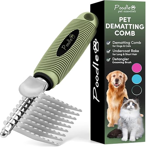 Miniatura 59 de Poodle Pet - Peine desenredante para mascotas con dientes largos y cortos de acero inoxidable para eliminar la piel enmarañada, nudos y enredos.