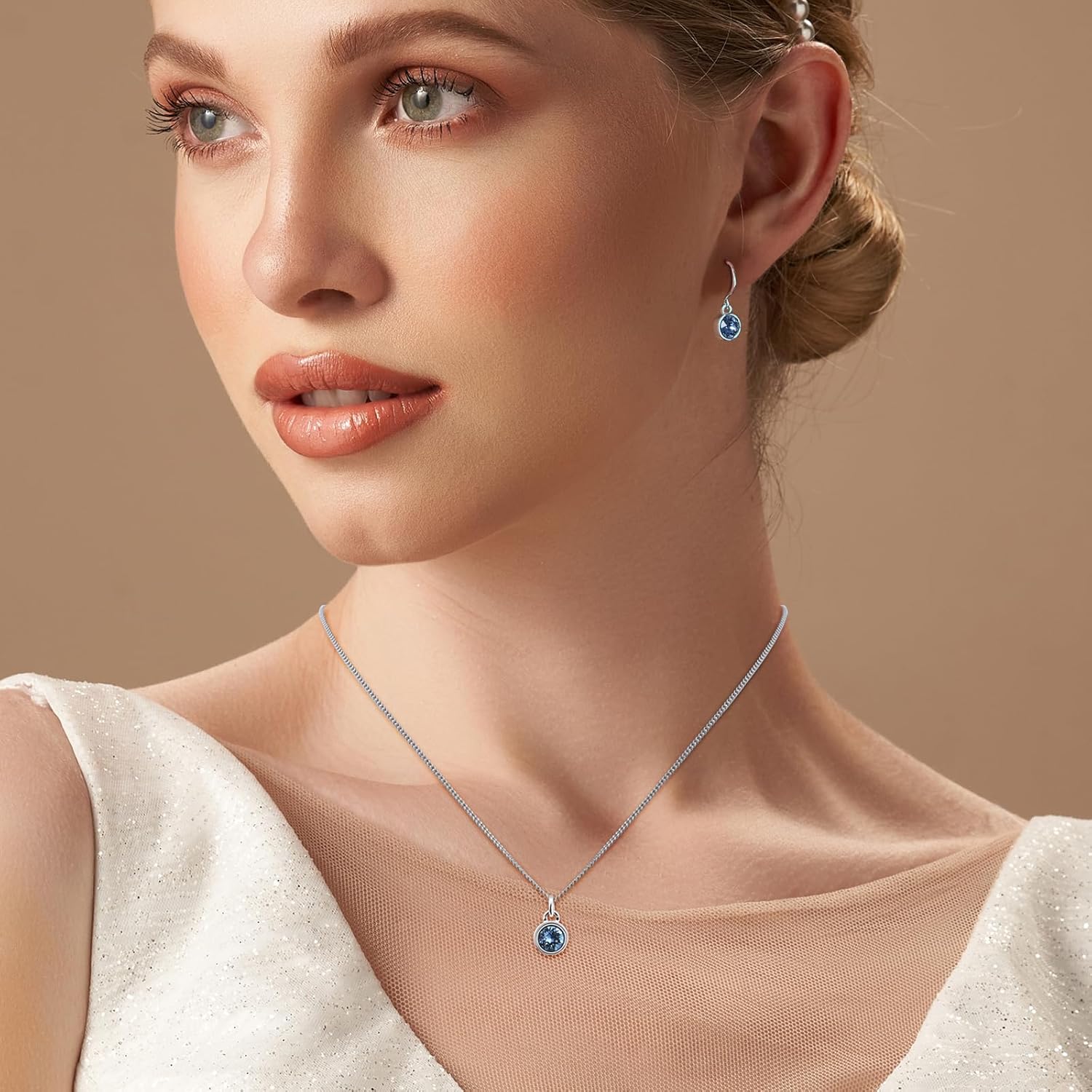 Silver Circle Pendant Necklace Crystal Necklace Handmade Necklaces for Women Birthstone Jewelry - Image 4