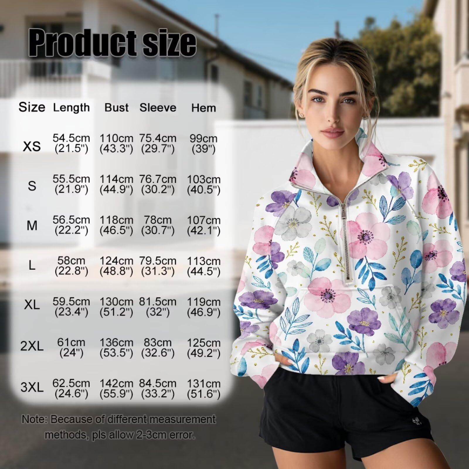 Poceacles Sudaderas cortas para mujer, media cremallera, sudaderas de gran tamaño, sudaderas de moda con cuello alto falso