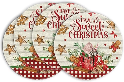 Miniatura 8 de Artoid Mode Juego de 4 manteles individuales de pan de jengibre helado de Navidad 12 x 18 pulgadas tapetes de mesa de Navidad de invierno para