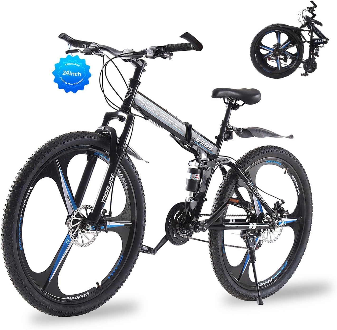 LSLIFE 27,5 Zoll Klappfahrrad 21 Geschwindigkeit Professioneller Karosserie Aluminiumrahme Doppelscheiben Bremse Vorderaufhängung Männer/Damen Mountainbike
