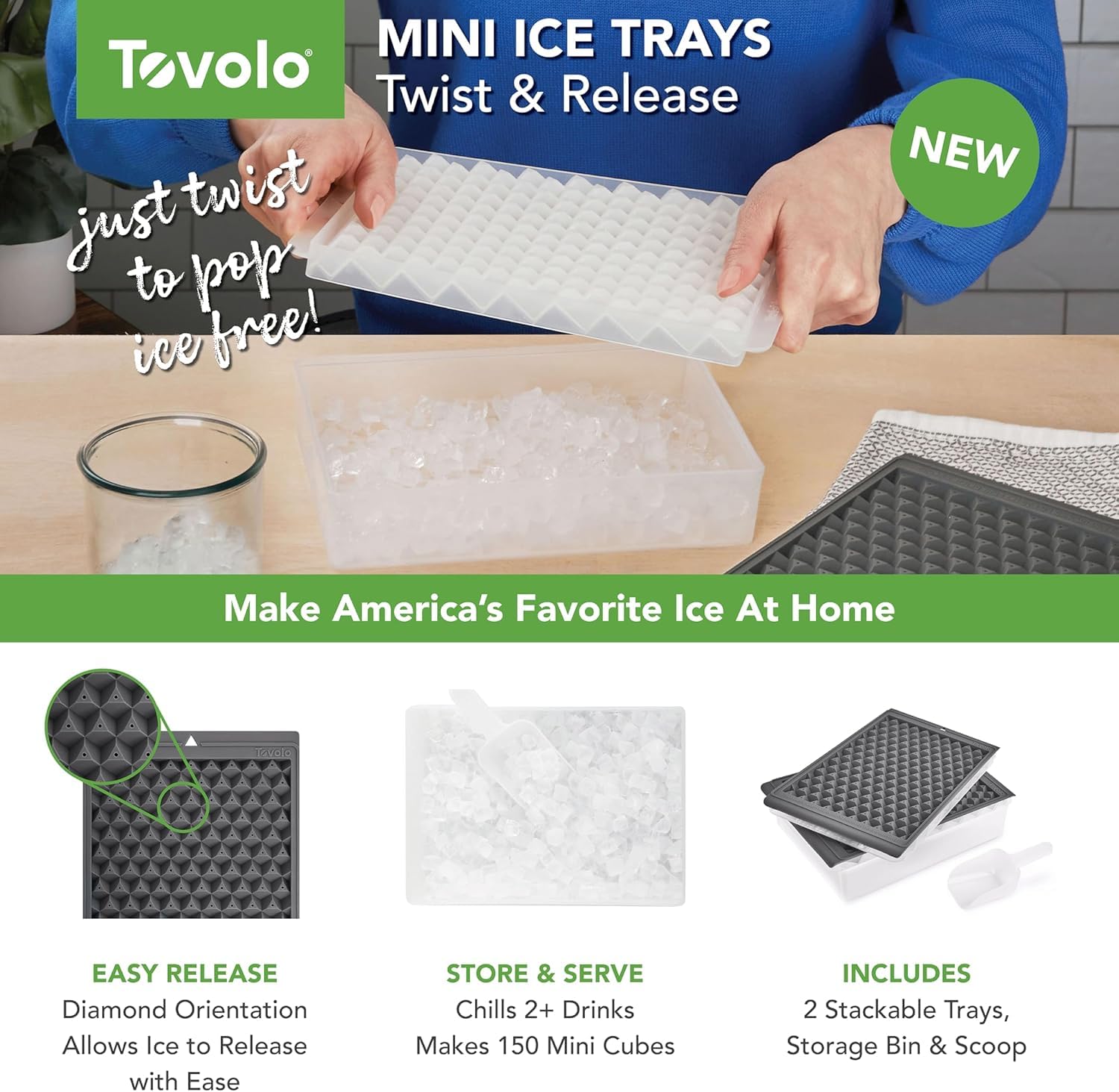 Tovolo Mini-Eiswürfelform – Twist & Release mit Aufbewahrungsbehälter und Eisschaufel