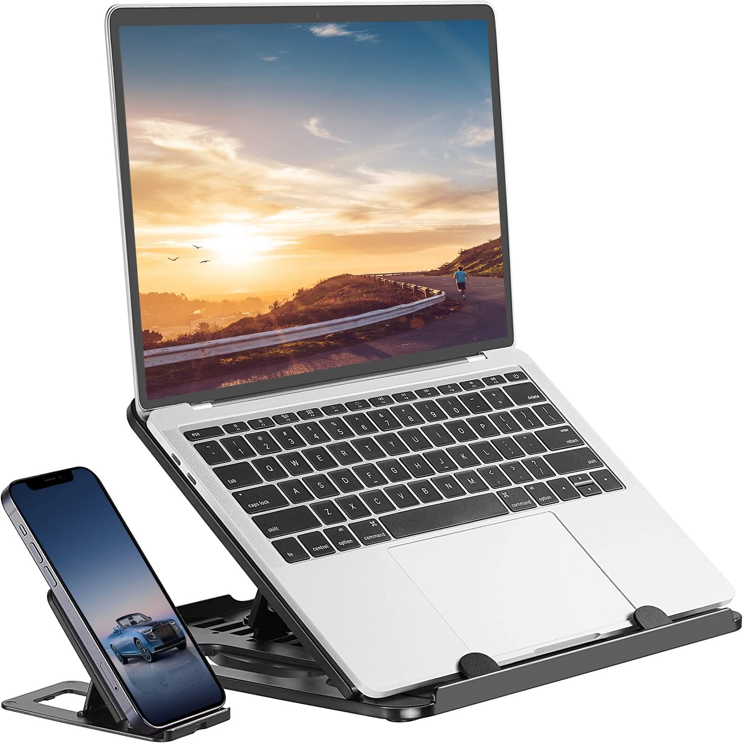 KENTEVIN Laptop Stand Adjustable Laptop Computer Stand Multi-Angle Stand Phone Stand Portable Foldable Laptop Riser Notebook Holder Stand Compatible for 12 to 17” Laptops