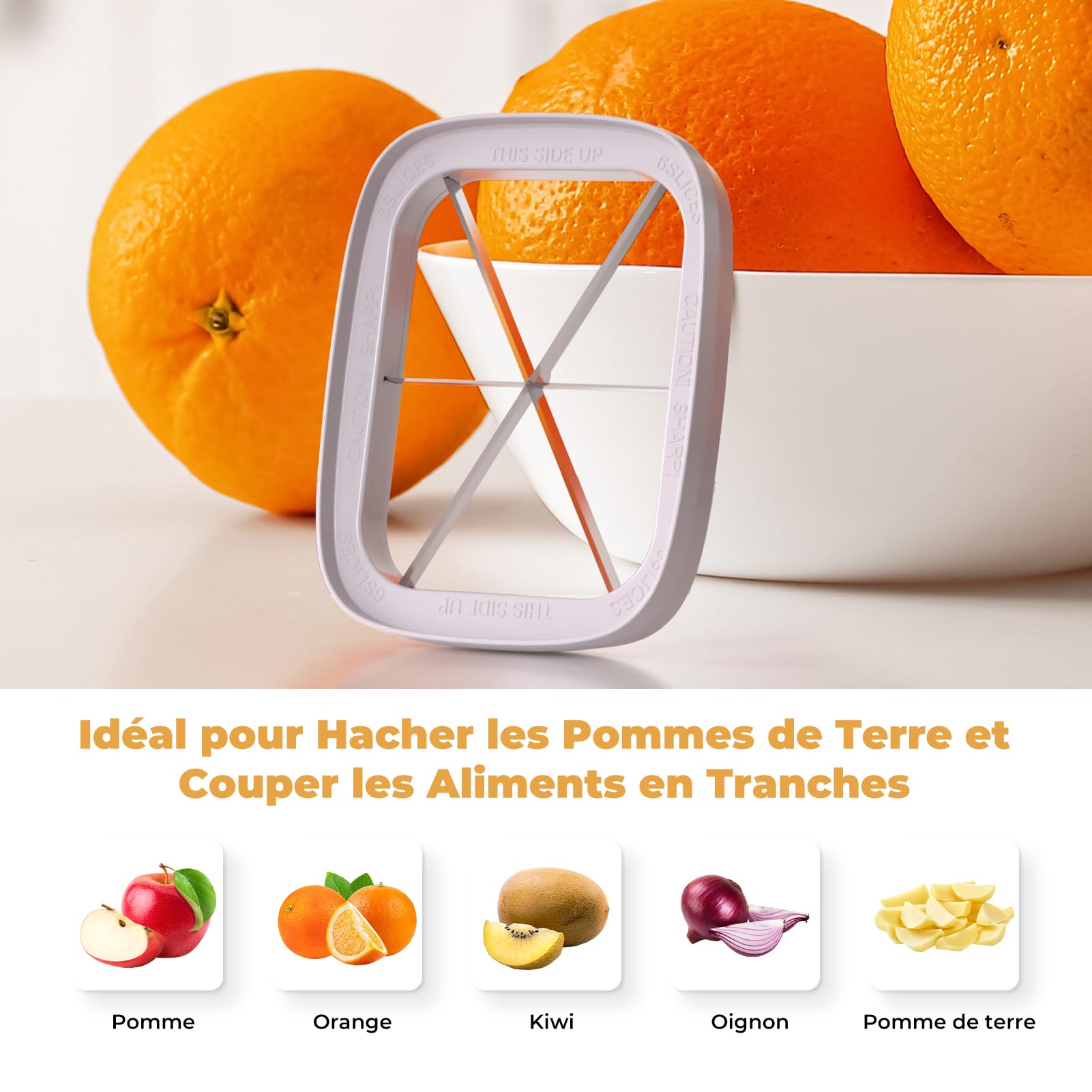 Coupe Frites Manuel, Coupe Frite Rapide avec 3 Lames en Acier Inoxydable, Coupe Pomme de Terre pour Frite, Coupe Legumes Multifonctions Parfait pour Fruits et Légumes(Gris)