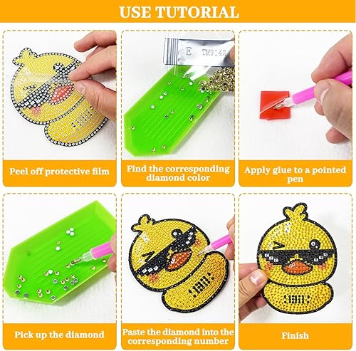 Miniatura 3 de seewavom 8 posavasos de pintura de diamante, bonitos posavasos con forma de pato en forma de pato con soporte