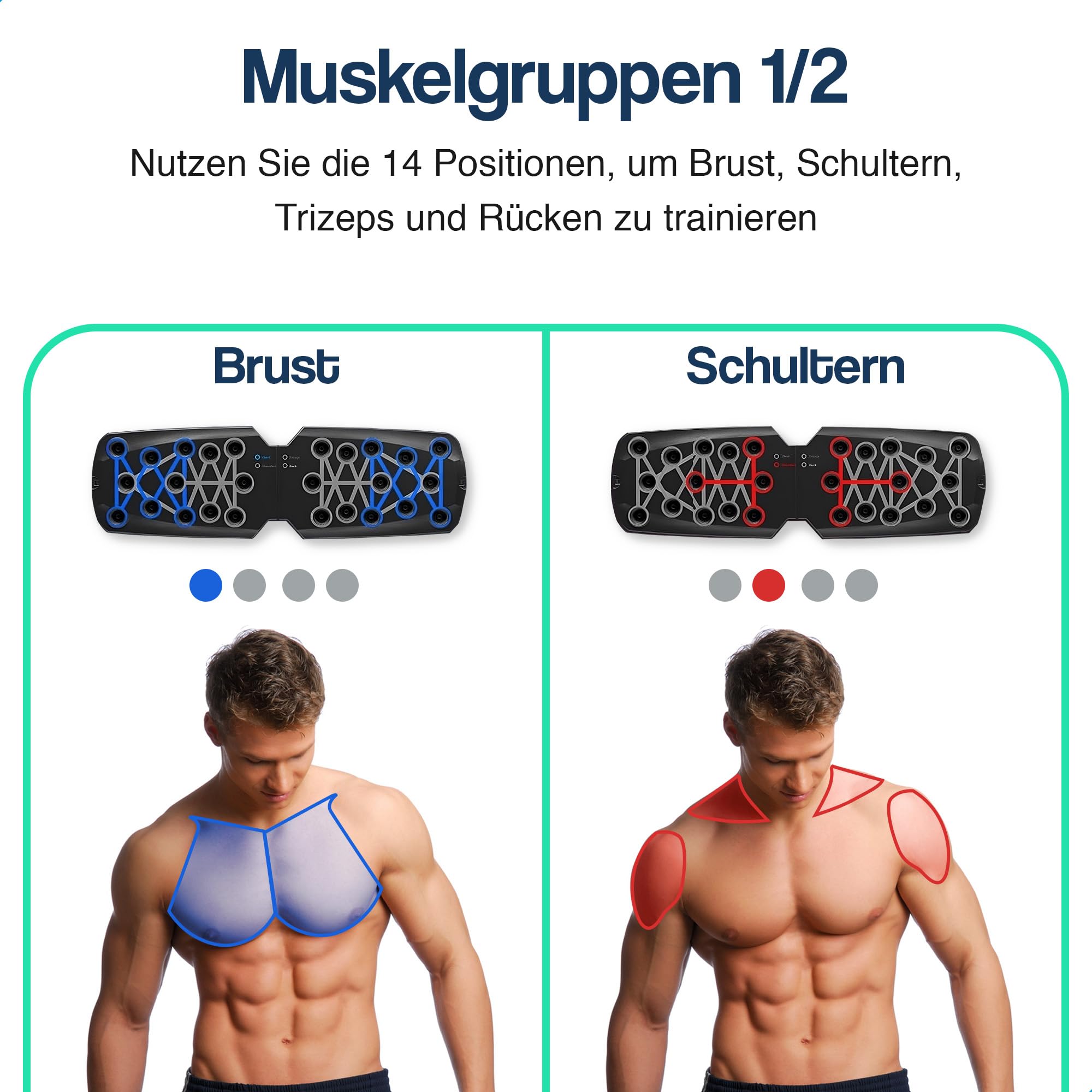 Hulser Liegestütze Brett - 14 in 1 - Faltbares Liegestütz-Brett - Push-up board für Krafttraining - Liegestütz-Griffe für Effektive Liegestützen