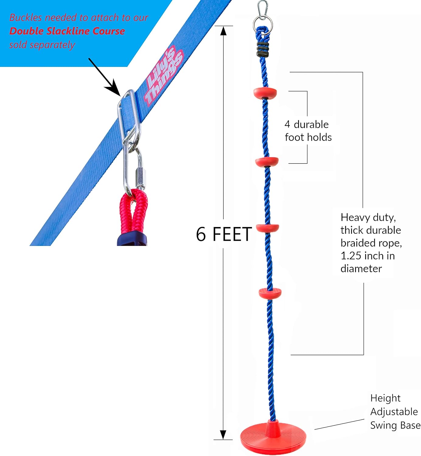 Lily's Things Climbing Rope Swing for Kids | Ninja Warrior Accessories for Double Slackline Obstacle Course | Easy Attachment to Most Any Home Playground Equipment Sets : Toys & Games