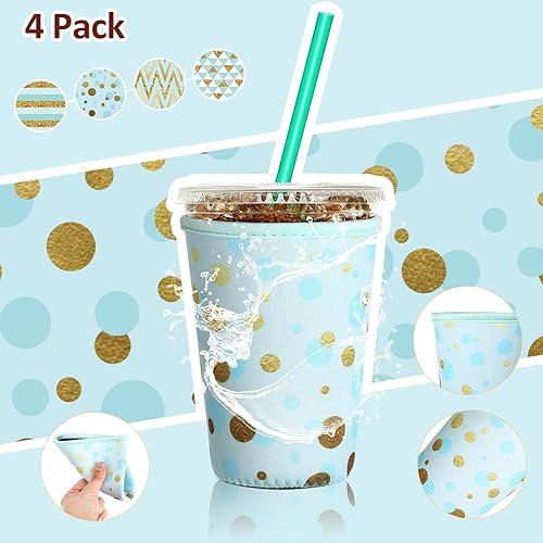 Vista 35 de Patelai Funda aislante reutilizable para café helado, 4 piezas, para bebidas frías, bebidas y soporte para la mayoría de los cafés