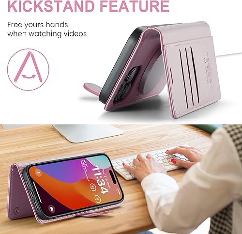 Miniatura 4 de FLIPALM Funda magnética con logotipo para iPhone 14 Pro Max con bloqueo RFID, soporte para tarjetas de crédito, compatible con MagSafe piel