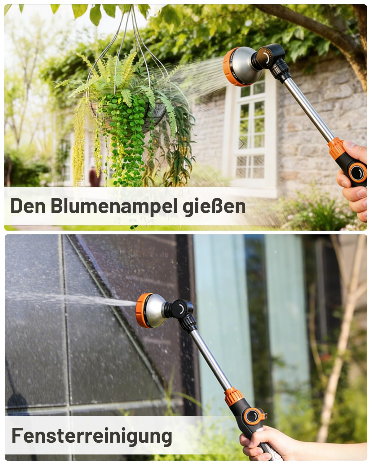 Unistyle Varilla de riego, robusta ducha de jardín, 8 tipos de chorro, barra de riego con control de pulgar, ducha de mano para riego y limpieza de jardín, varita mágica para cestas colgantes y