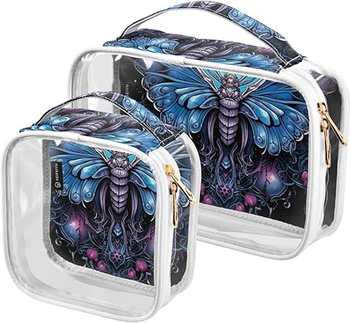 Y2k Gothic Butterfly Clear Toiletry Bag for Traveling,2 Pack Makeup Cosmetic Bag with Zipper,Travel Bag for Toiletries,Travel Essentials 21215342