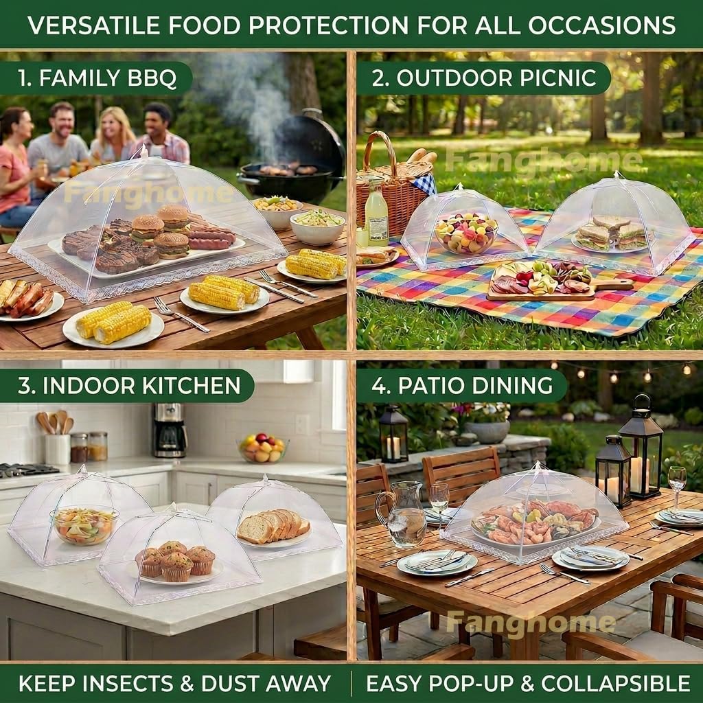 Food Covers for Outside Mesh - 2 Jumbo 40"x24" & 2 Pack 17"x17" Heavy Duty Umbrella Outdoor Food Tent Net, Foldable Food Cover for Long Tables, Picnic, Keep Tiny Bugs Fly Away, Food Nets for Outdoors