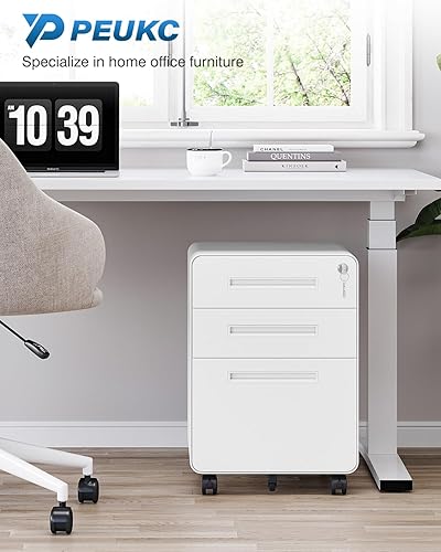 Miniatura 30 de Archivador de 2 cajones con cerradura, archivador de metal debajo del escritorio para tamaño carta/legal/A4, gabinete móvil de oficina en casa