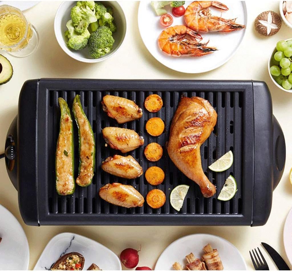 Electric Indoor Grill & Searing with BBQ Barbecue Oven Roasting Pan Temperature Control for Indoor/Outdoor Camp, 1200W、black