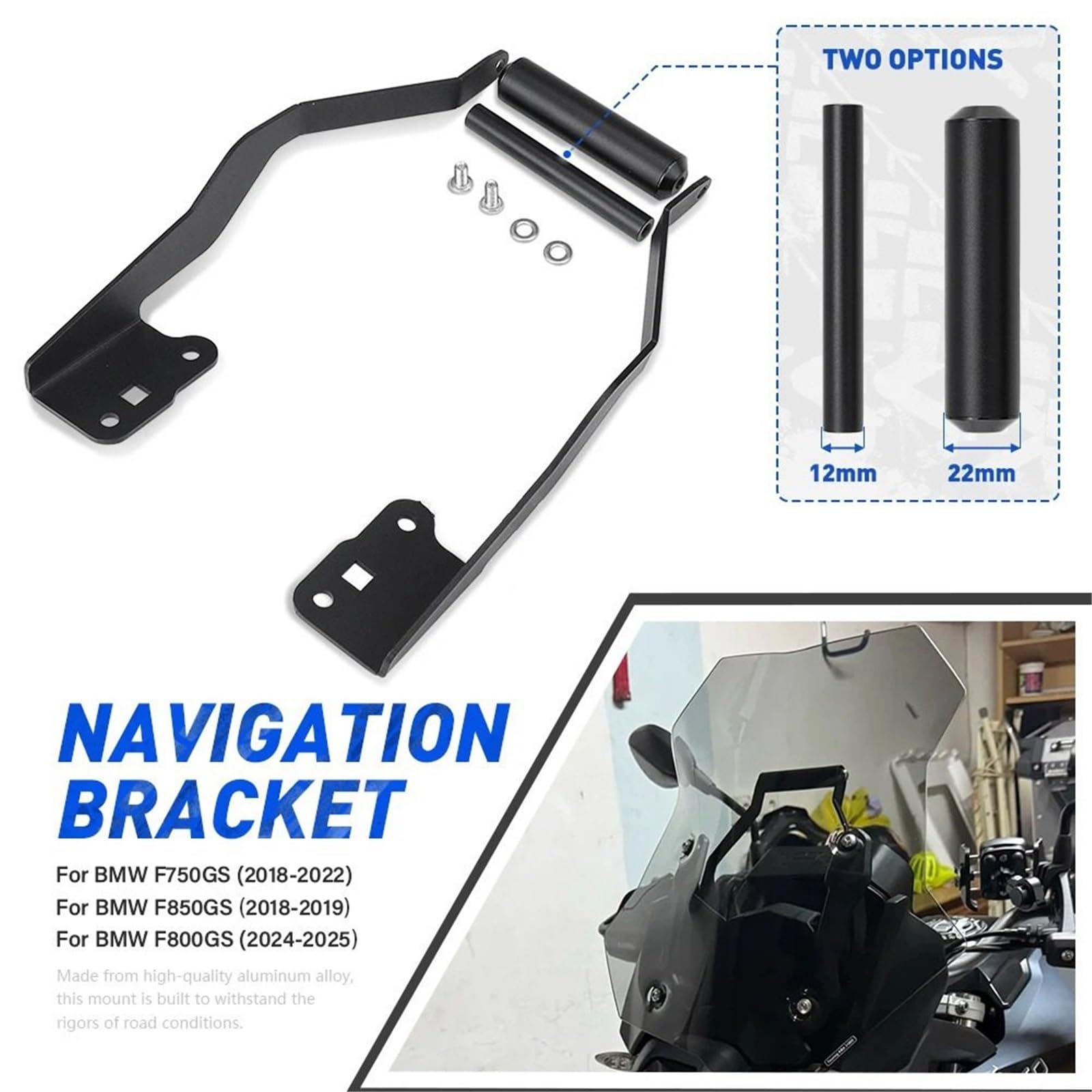 Uchwyt na telefon motocyklowy, uchwyt na telefon komórkowy, nawigacja GPS, pasuje do BMW F750GS F850GS F800GS Uchwyt do nawigacji GPS uchwyt(12mm)
