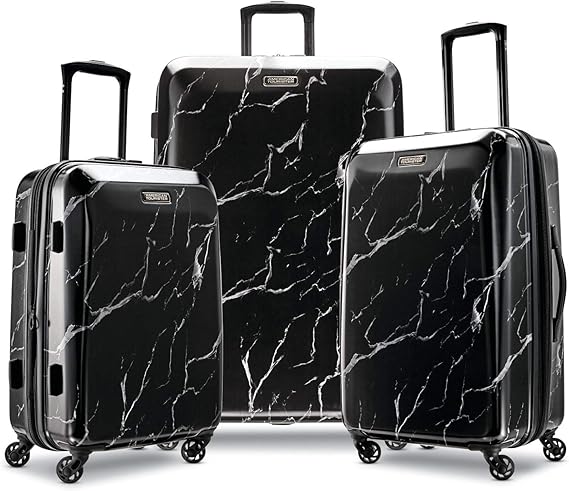 American Tourister Moonlight Hardside Expandable Luggage with Spinner Wheels, Black Marble, 3-Piece Set (21/24/28)