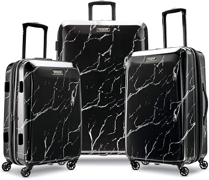 American Tourister Moonlight Hardside Expandable Luggage with Spinner Wheels, Black Marble, 3-Piece Set (21/24/28)