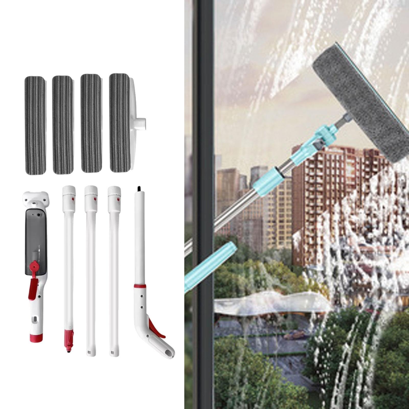 Limpiador de Ventanas con Pulverización Set de Limpieza con Barra Telescópica Recogedor de Agua Integrado Escobilla de Silicona Flexible Adecuado para, 24 Cm X 190 Cm