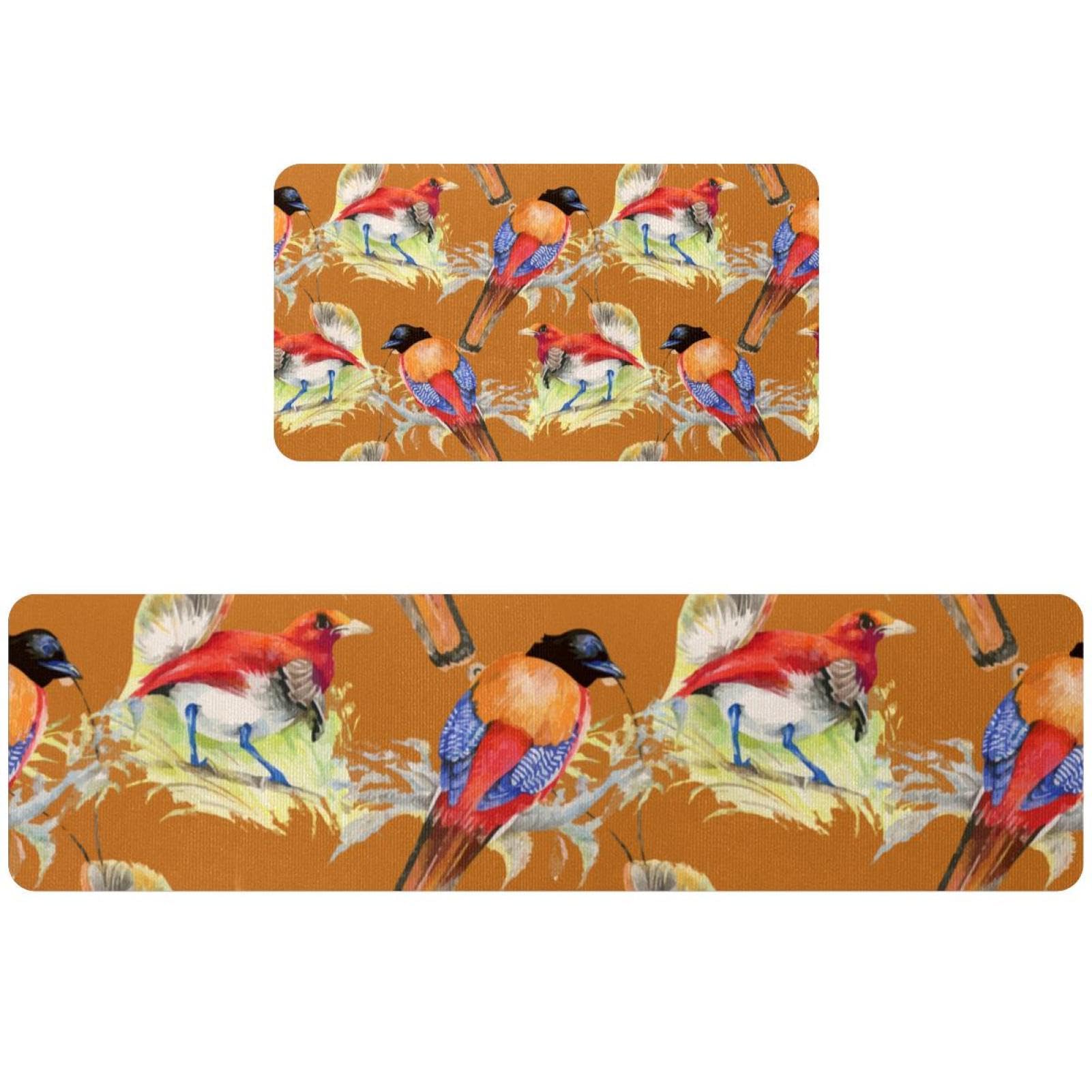 Tapis de cuisine antidérapants lot de 2 lavables anti-glisse motif oiseaux branches