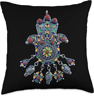 EL DJAMA - AMAZIGH ART La Hand of Fatima Kabyle Jewellery Throw Pillow, ...