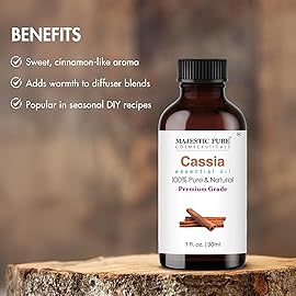 Majestic Pure Essential Oil with Glass Dropper - 100% Pure and Natural - Essential Oils for Diffuser, Aromatherapy, Soap and Candle Making, Cassia Essential Oil, Cassia Oil, 1 Fl Oz