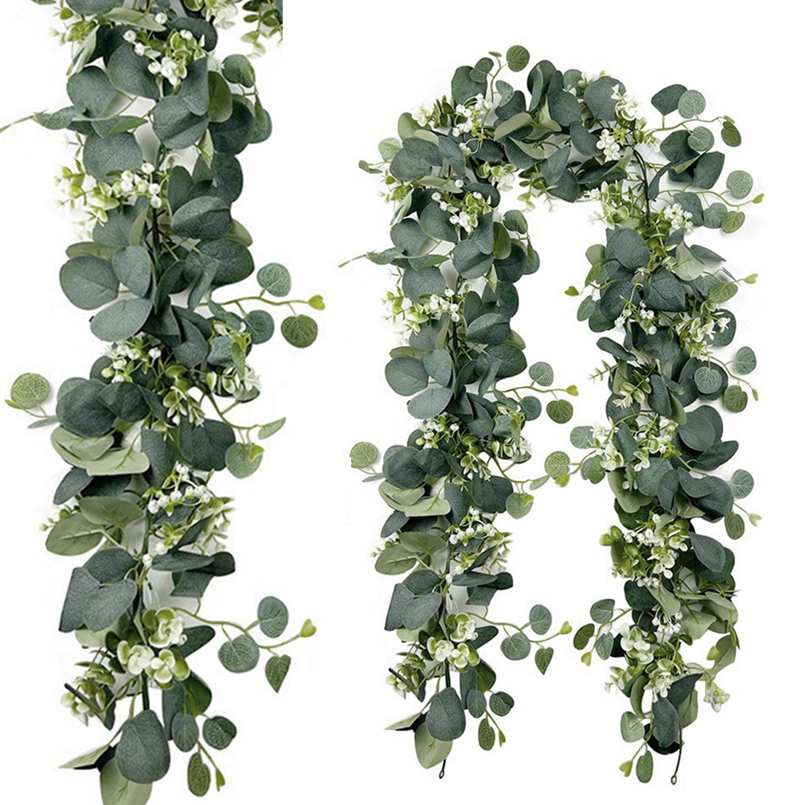 2 Piezas Guirnaldas Artificiales de Eucalipto con Hojas, 180cm Guirnalda de Eucalipto Artificial Planta Artificiales Eucalyptus, para Arco de Bodas Fiestas Mesas de Comedor Decoración