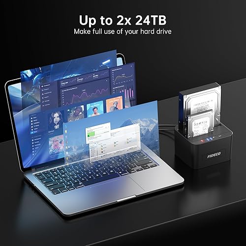 Miniatura 5 de Estación de acoplamiento de disco duro externo FIDECO, base de disco duro para HDD SATA SSD de 2.5 y 3.5 pulgadas, estación de acoplamiento de disco