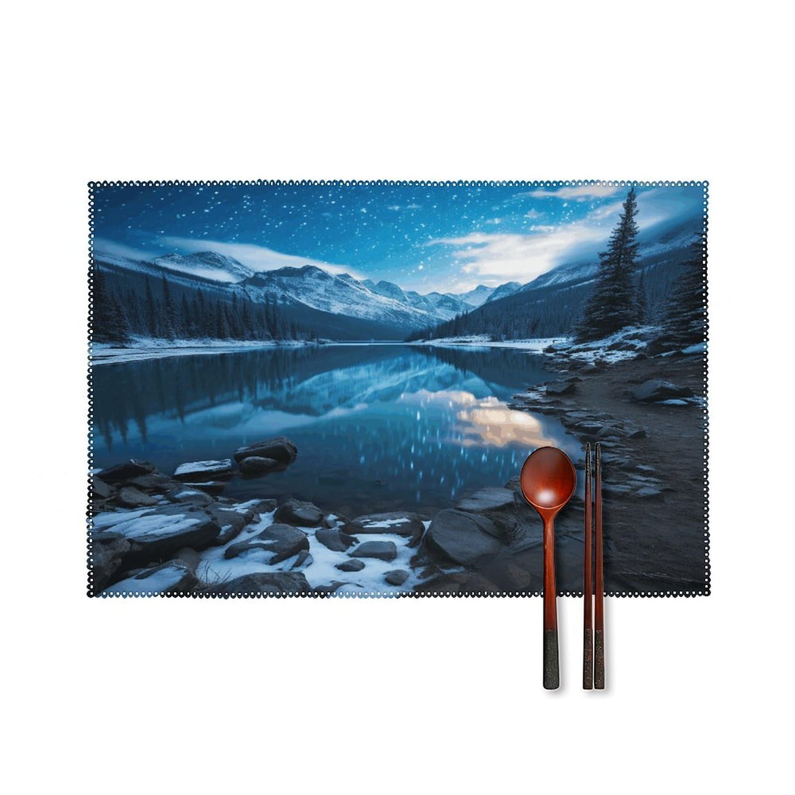 Moraine Lake in A Starry Winter Night Placemats Set of 6 Heat Resistant Non-Slip Place Mats Washable Wipeable Table Mats Elegant Farmhouse Placemat for Kitchen Dining Outdoor Party Table Decor