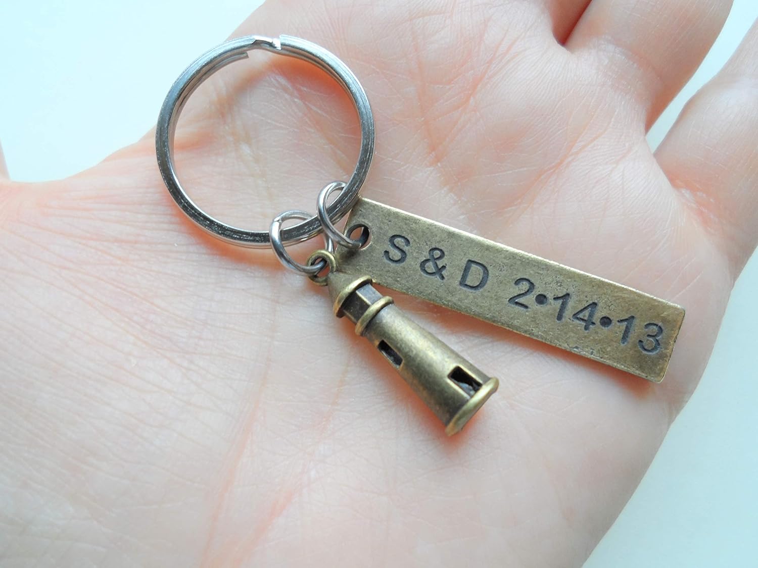 Custom Bronze Lighthouse Keychain with Engraved Tag for Couples or Best Friends, Anniversary Gift Keychain - Image 5