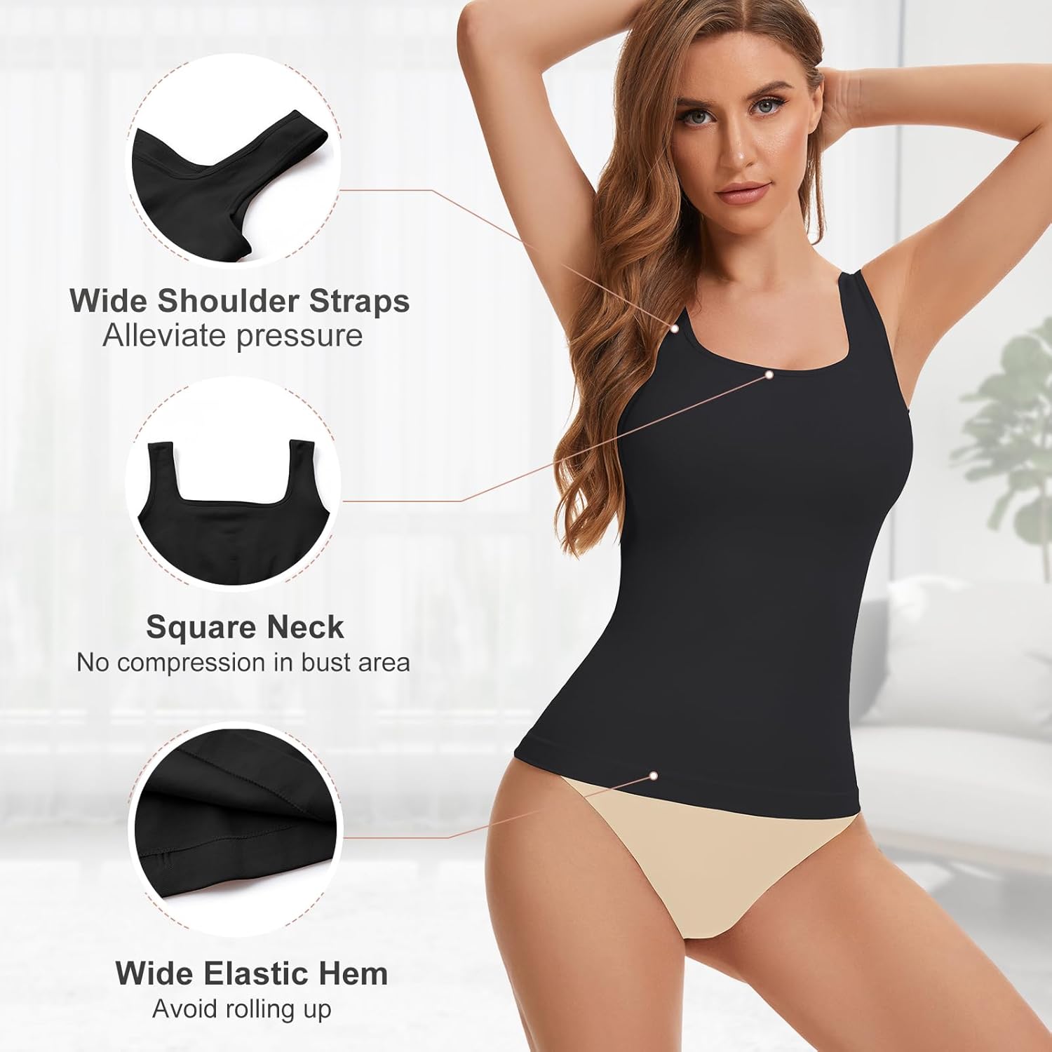 Square Neck Shapewear Tank Tops for Women Tummy Control Compression Tanks Seamless Shaping Camisole Body Shaper - Image 4