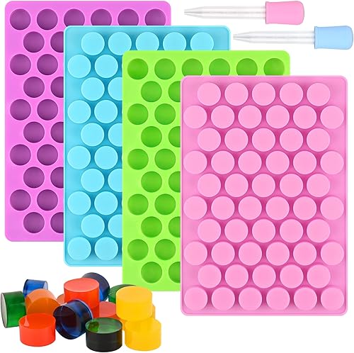 Sakolla Moldes redondos de silicona para caramelos, 220 cavidades para chocolate, caramelos duros, gomitas, ganache, cubitos de hielo, juego de 4