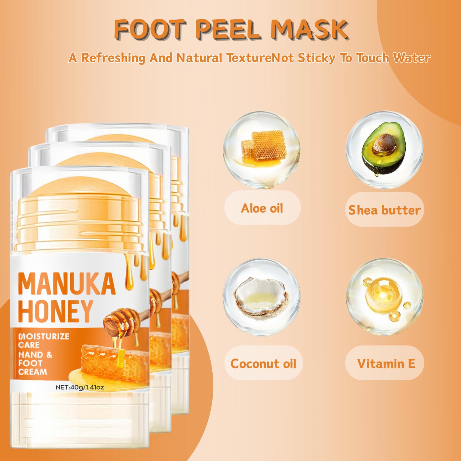 Manuka Honey Heel Balm Stick for Cracked Heel Repair Intensive Foot Cream & Hand Cream for Very Dry Skin Moisturising Stick for Hard Skin 40g Portable Foot Balm *3 Tube - Image 2