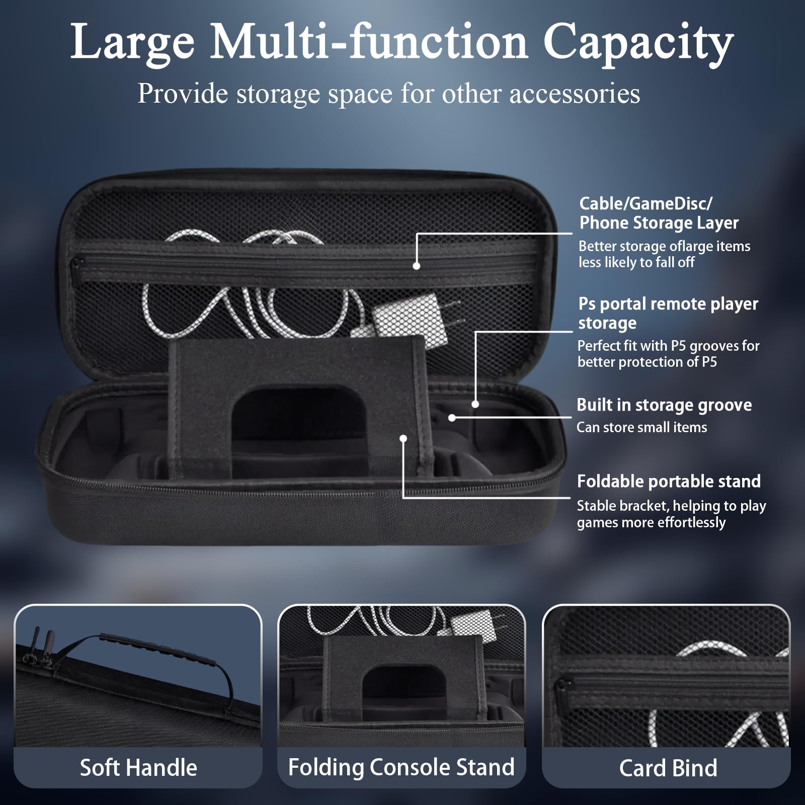 Buithafu Étui de Transport 8-1 pour PlayStation Portal, Accessoire de Voyage Portable, Comprenant Étui Rigide, Coque de Protection Transparente, 2 Protections d'Écran, 4 Grips de Joystick en Silicone