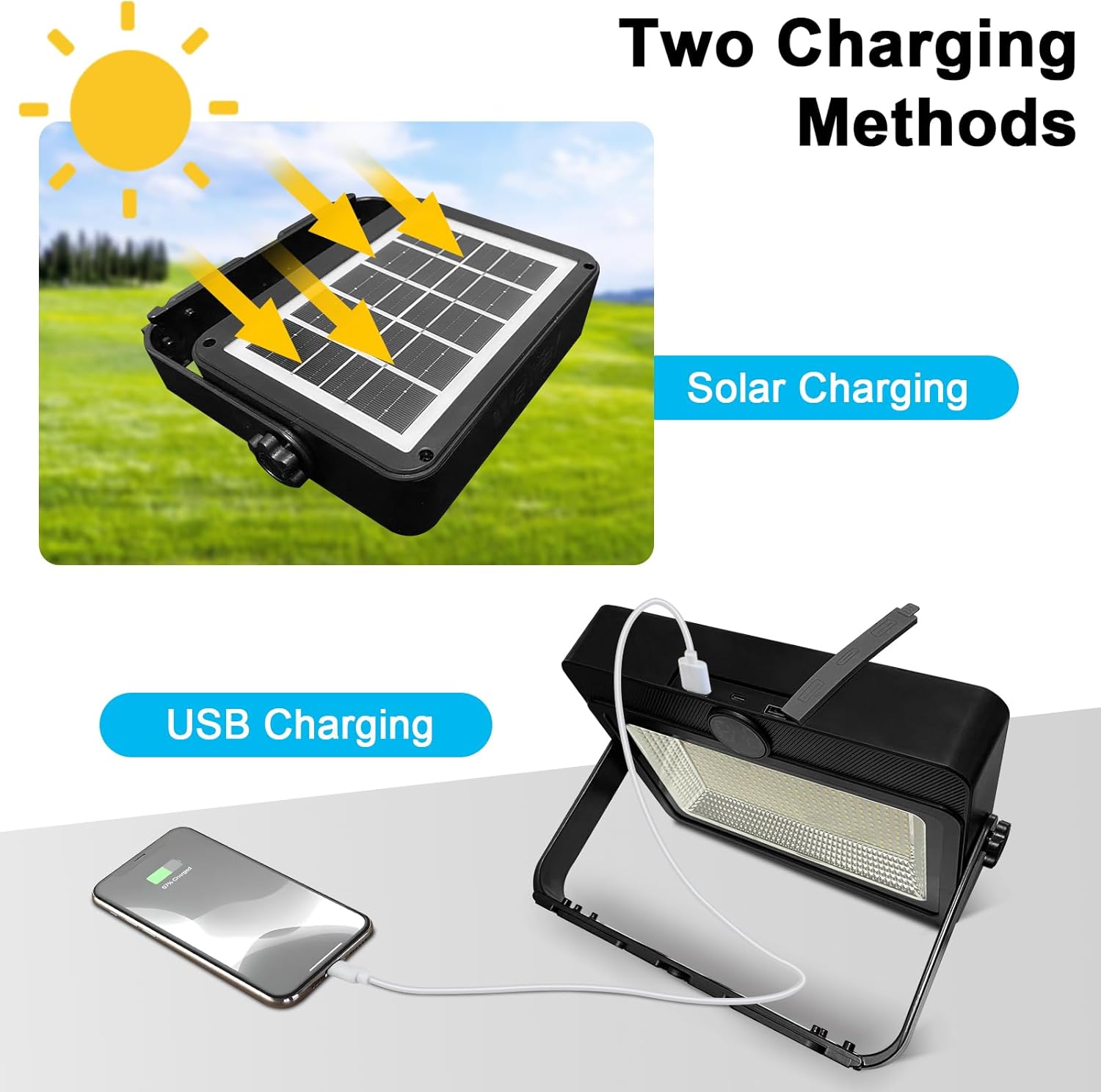 Rechargeable Solar Work Light, 7000LM 6000K 232 LEDs, 8H+ 3600mAh 5 Light Modes, Magnetic Base & Hook, Waterproof Cordless, Ideal for Work, Camping & Outdoor Jobs