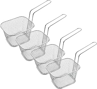 Miystn Mini Panier à Frites, Barquette Frite, Panier de Friture Idéal pour Les Frites, Les Frites, Les Crevettes, Les Rondelles doignon (4 pièces, 13,5 x 10,5 x 6,5 cm, Argent)