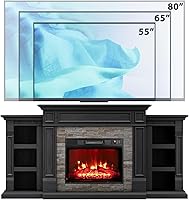 Vista 8 de LGHM Chimenea eléctrica de 72 pulgadas con repisa, soporte de TV para televisores de hasta 80 pulgadas, moderno centro de entretenimiento negro