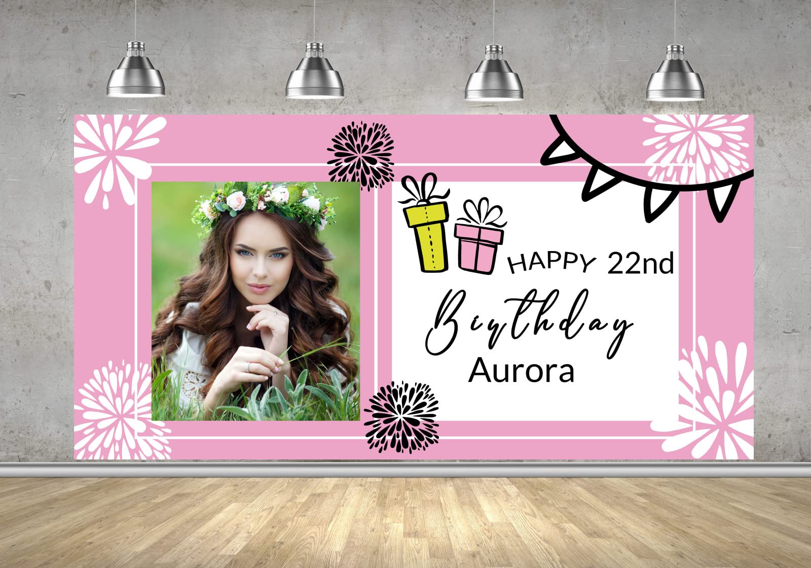 Personalised Happy Birthday Backdrop Banner Party Decoration, Any Photo Photography Name & Age Customized Birthday Sign Poster Background for Women Girls and Boys (Approx 6.6ft x2.9ft) (Style 2) — image 1