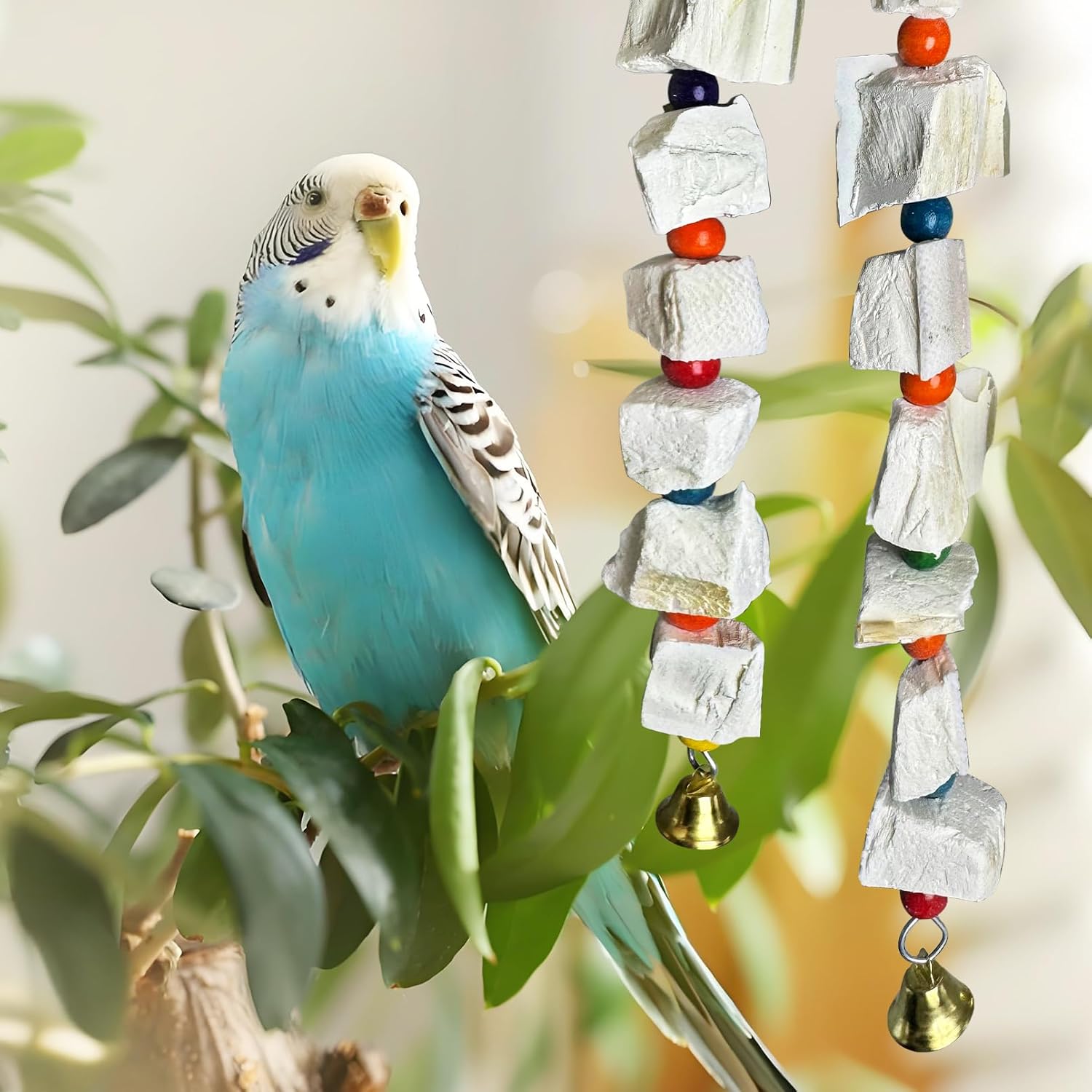 Hamiledyi 2 Pack Bird Toys with Eight Cuttlebone - Natural Calcium Chew Toy for Beak Grinding, Hanging Wooden Cage Accessories for Parakeets, Budgies, Cockatiels, Lovebirds(Style B) image 3