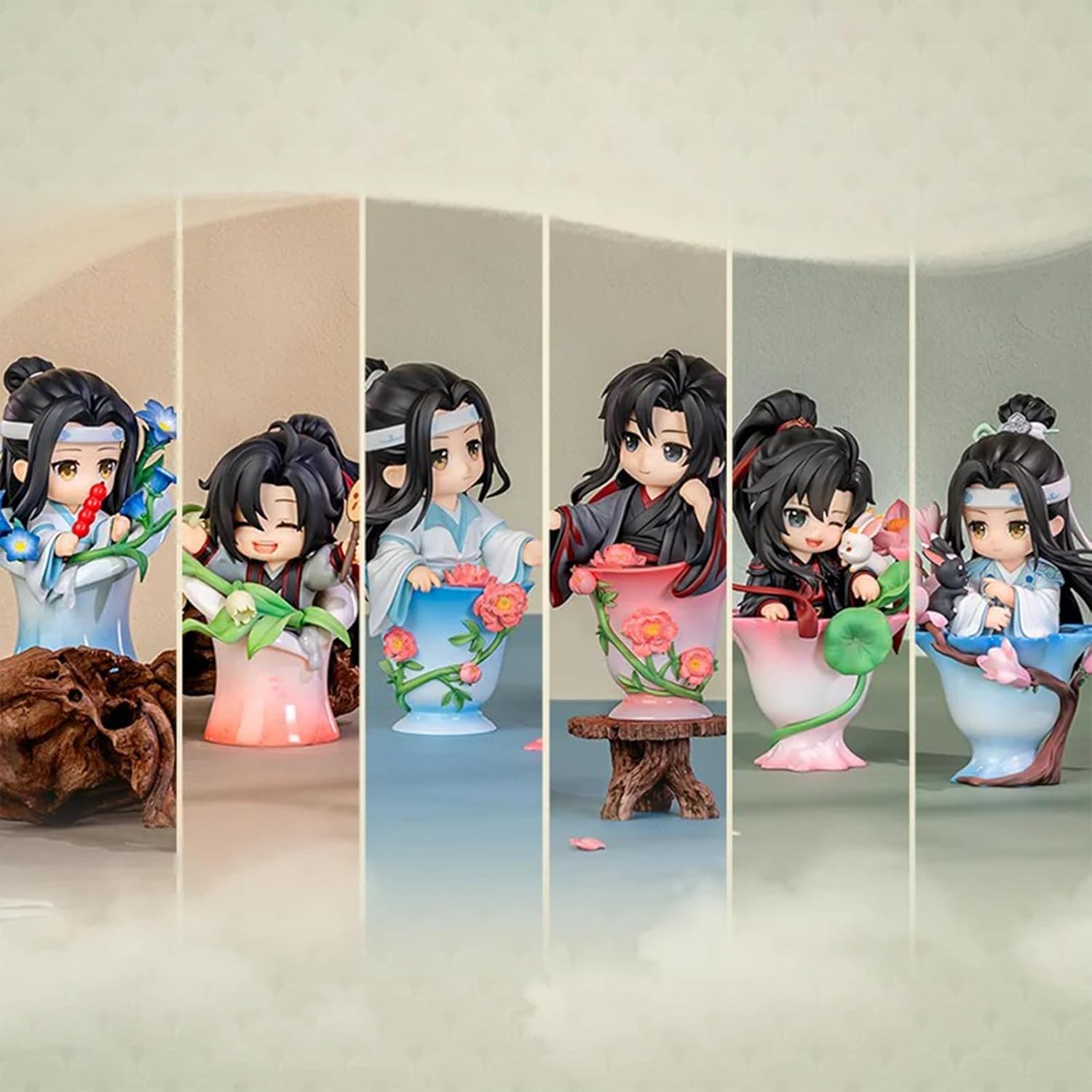 Anime Blind Box, Cute Mo Dao Zu Shi Porcelain Flowers Series Wei Wuxian LAN Wangji Blind Box Figure, Collectable PVC Figure for Birthday Gifts
