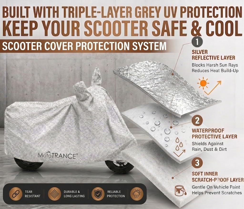 Mototrance Silver Waterproof Bike Body Cover for Bajaj Pulsar AS150 | 99.9% Waterproof & Dustproof | Soft Inner Cotton Lining | Anti Scratch | Interlock Stitching | Buckle Belt | Two Wheeler Cover 3