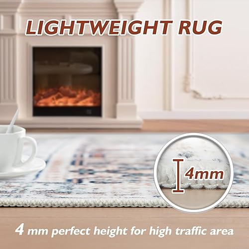 Miniatura 5 de Topllen Alfombra vintage ultrafina de 8 x 10 pies, alfombra grande para sala de estar, terciopelo suave, resistente a las manchas, lavable, tapete