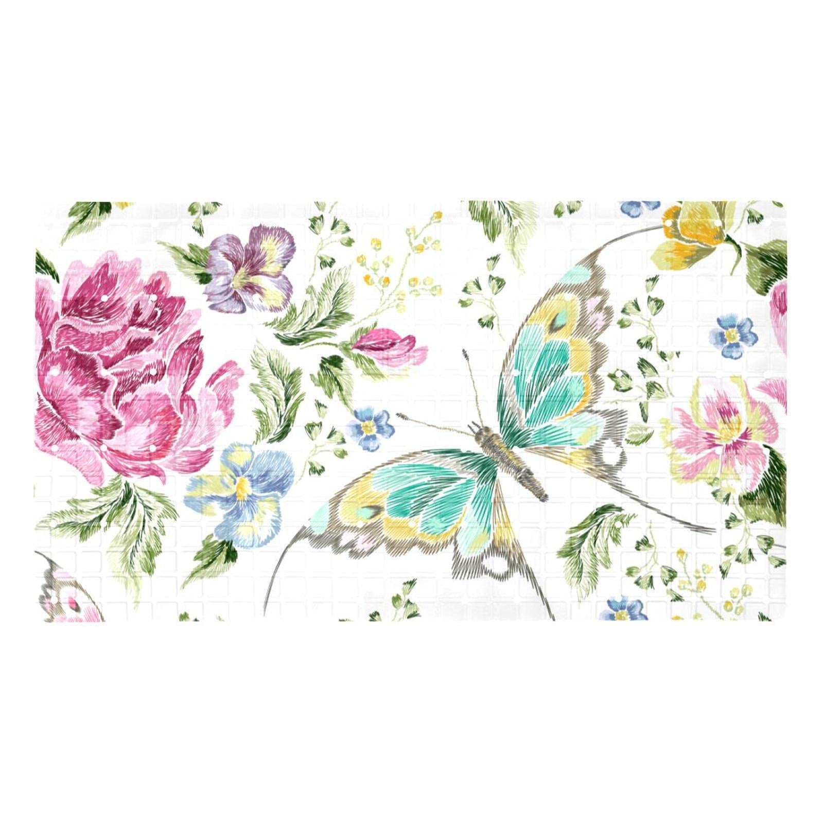 Tapis de baignoire antidérapant grand papillon avec ventouses de fixation