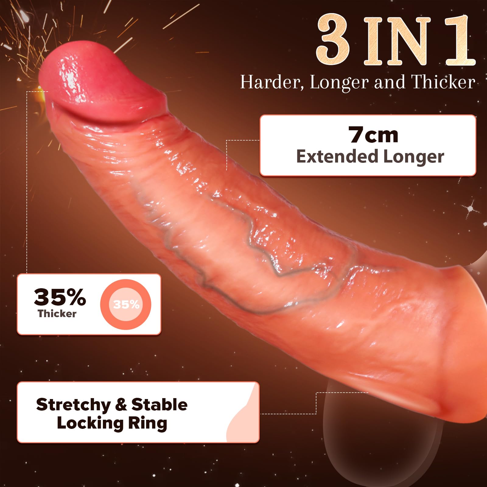 Manchon pour pénis Vibreur Jouets sexuels, Manchon de coq Gode réaliste Jouet sexuel pour homme Pour l'extenseur de pénis Prolong