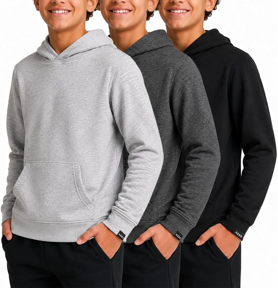 AEROPOSTALE 남아용 액티브 후디 3팩, 부드럽고 아늑한 풀오버 스웨트셔츠, 4-16 — 사진 1
