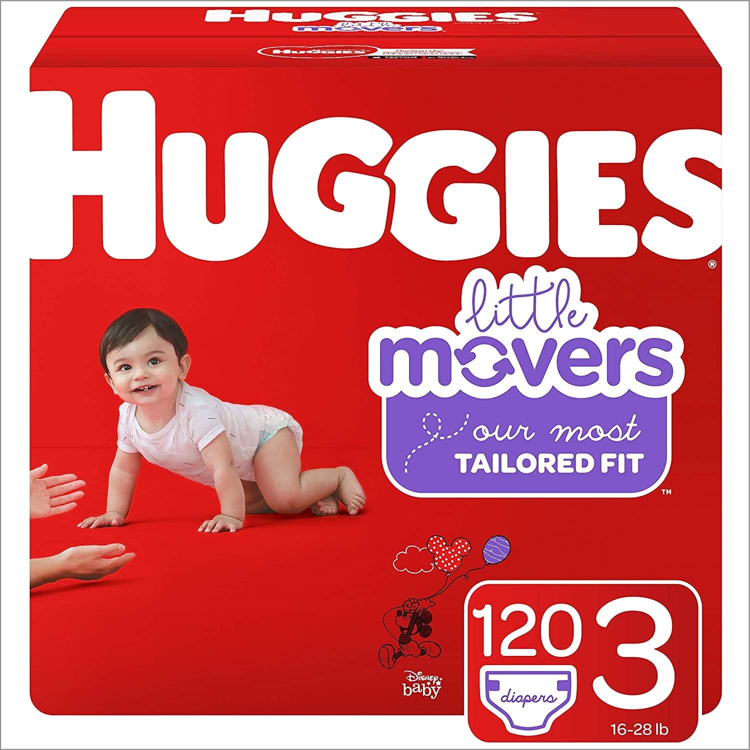 HUGGIES Little Movers Diapers, Size 3 (16-28 lb.), 120 Ct, Giant Pack (Packaging May Vary)