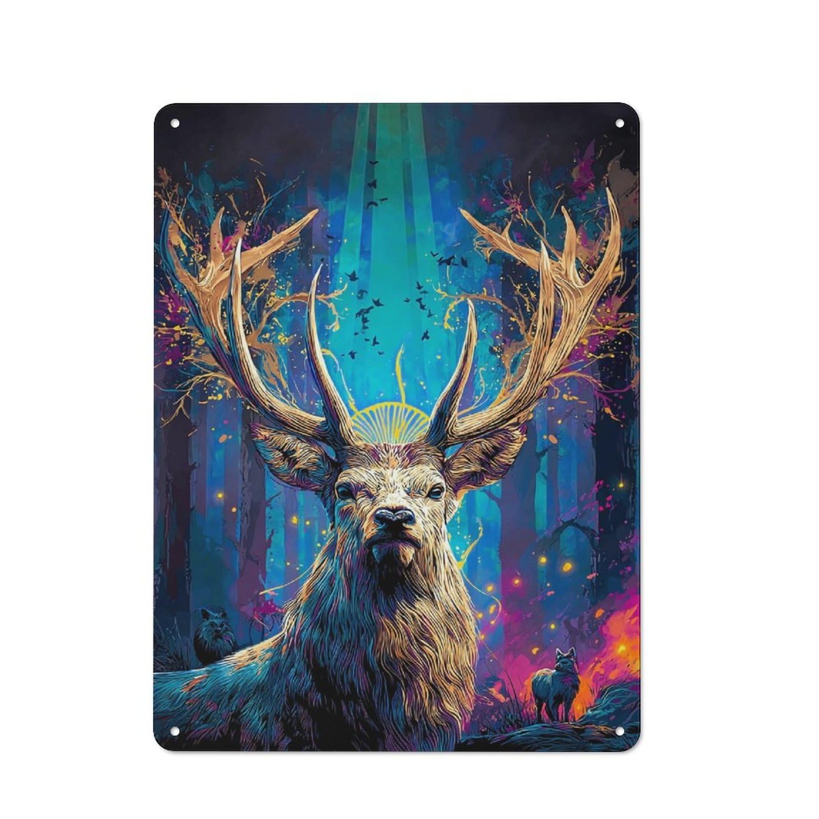 Junmoney Enchanted Forest Stag Rustic Tin Sign 40X30cm, Vintage Porch Wall Decor For Conservatory, Home Bar Or Utility Room
